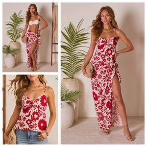 Sunset Persona Printed Resort Top & Wrap Tie Sarong Sz: S